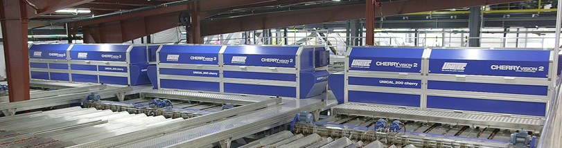 Le système de calibrage Unitec Cherry Vision 2 pour Orchard View Unitec "Cherry Vision 2" pour le calibrage des cerises d'Orchard View